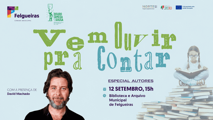 Cartaz de Vem ouvir pra contar – Especial Autores: “O Tubarão na Banheira” em Biblioteca e Arquivo Municipal de Felgueiras
