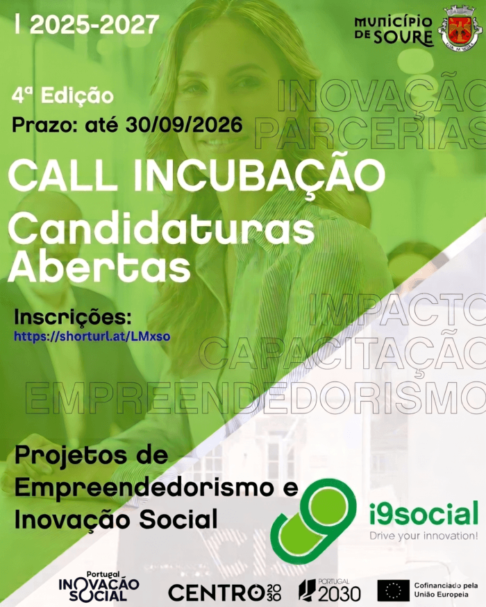 Cartaz de Candidaturas à 4.ª edição do programa i9Social em Centro de Inovação Social de Soure