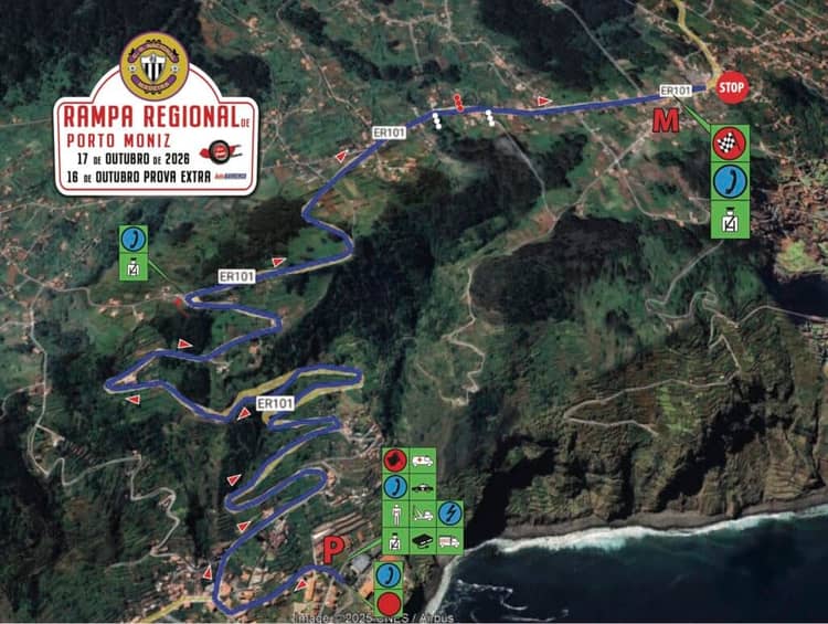 Cartaz de Rampa Regional do Porto Moniz em Vila de Porto Moniz e traçado da Rampa do Porto Moniz