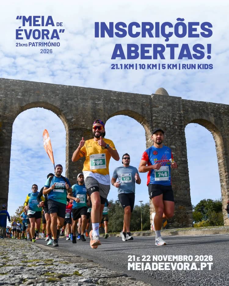 Cartaz de Meia de Évora 2026 em Aqueduto da Água de Prata e Praça do Giraldo