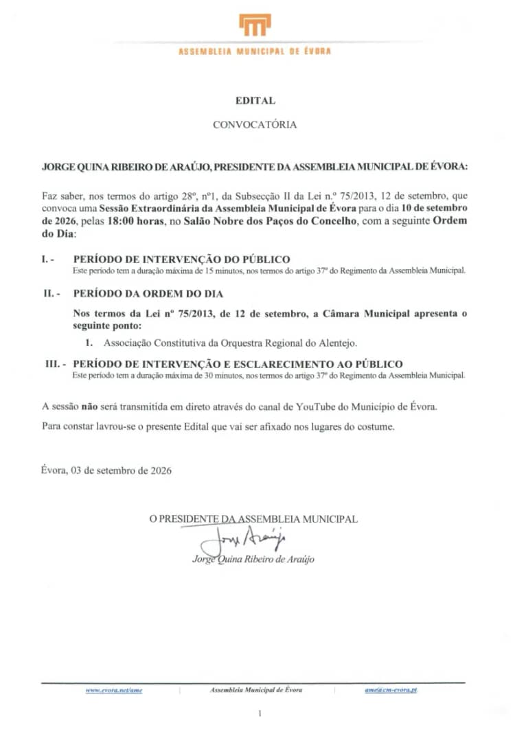 Cartaz de Assembleia Municipal de Évora