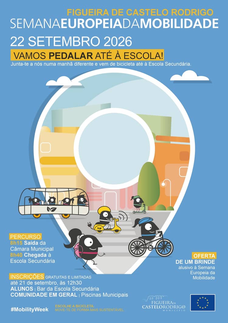 Cartaz de Semana Europeia da Mobilidade | Vamos pedalar até à escola em Figueira de Castelo Rodrigo
