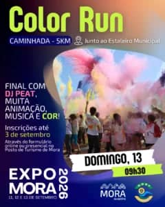 Cartaz de Color Run ExpoMora 2026 em Estaleiro Municipal
