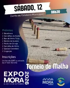 Cartaz de Torneio de Malha ExpoMora 2026 em Junto ao Estaleiro Municipal