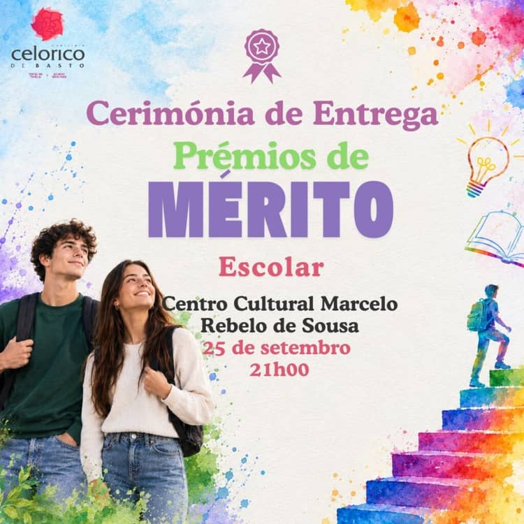 Cartaz de Cerimónia de Entrega dos Prémios de Mérito Escolar em Centro Cultural Marcelo Rebelo de Sousa