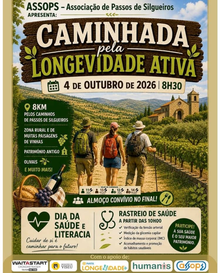 Cartaz de Caminhada pela longevidade ativa em Associação de Passos de Silgueiros