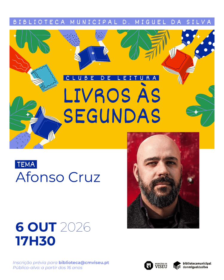Cartaz de Clube de Leitura "Livros às Segundas" em Biblioteca Municipal D. Miguel da Silva