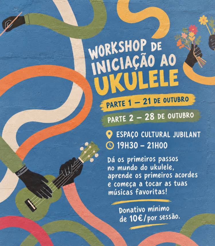 Cartaz de Iniciação ao Ukulele — acordes, ritmos e músicas completas em Espaço Cultural Jubilant