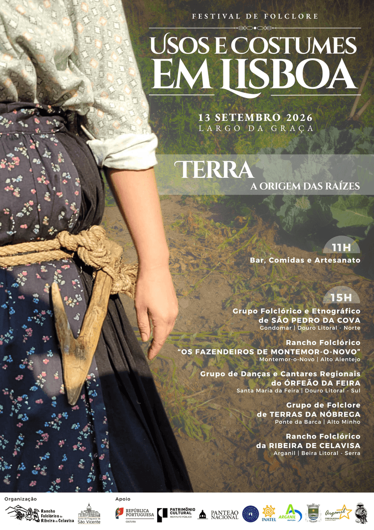 Cartaz de Festival de Folclore: “Usos e Costumes em Lisboa” – Rancho Folclórico Ribeira de Celavisa em Largo da Graça, Lisboa