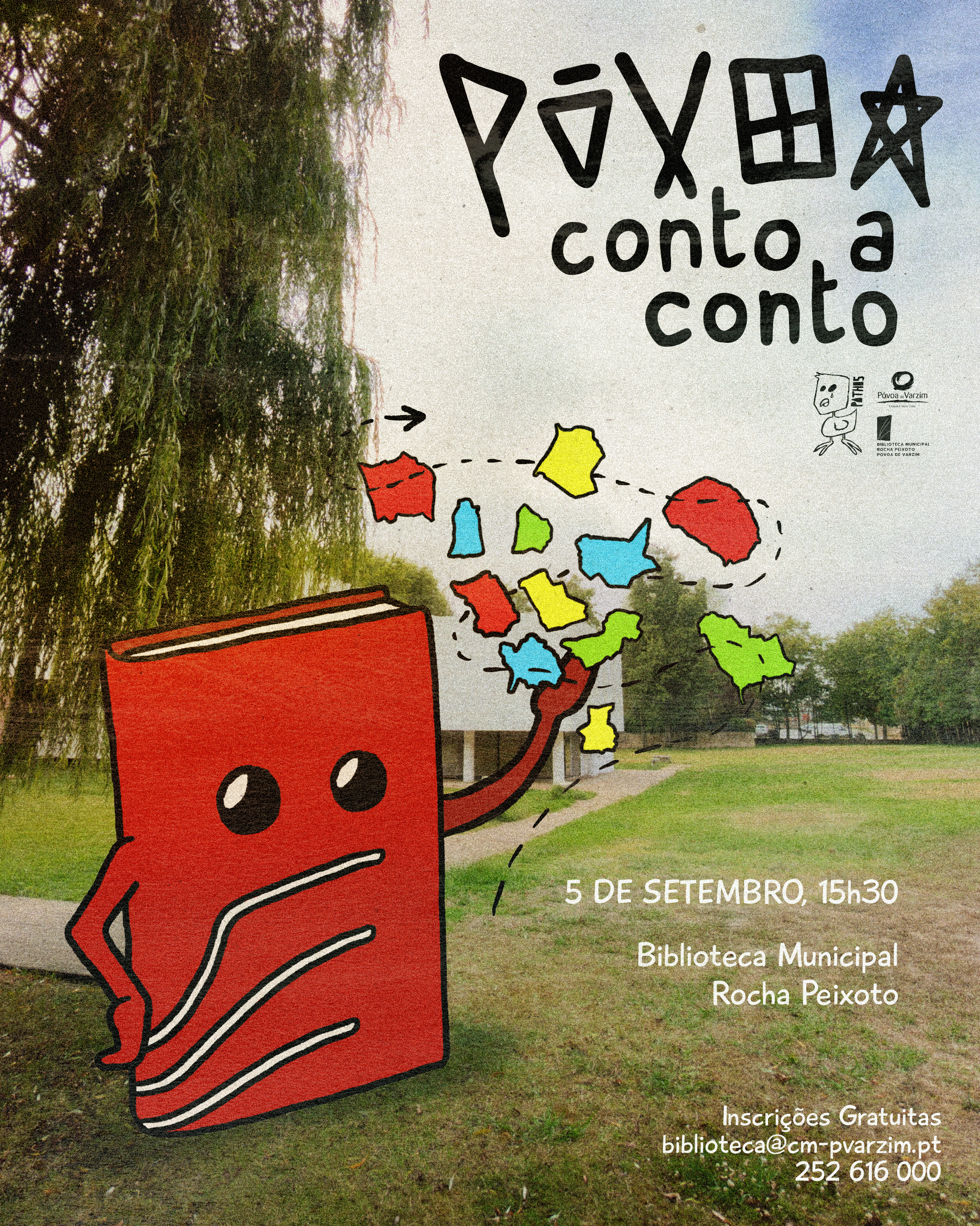 Cartaz de Póvoa Conto a Conto: Sessões de leitura e atividades didáticas em Jardim da Biblioteca Municipal