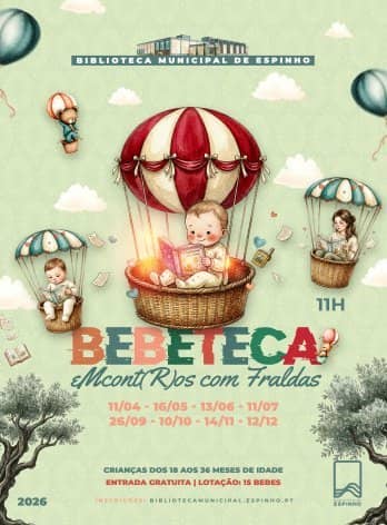 Cartaz de Bebeteca “eMcont(R)os com Fraldas” em Biblioteca Municipal José Marmelo e Silva